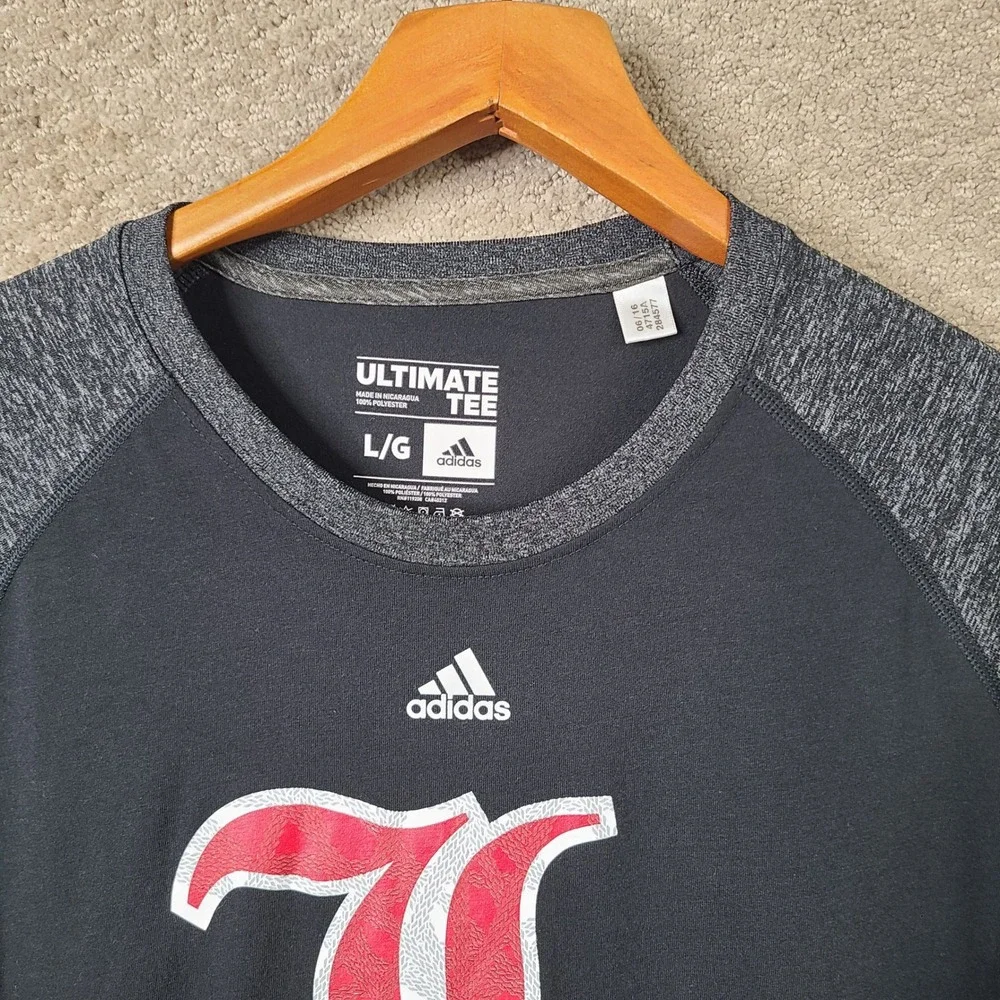 Adidas Shirt Men L Black Gray Ultimate Tee Louisville Cardinals Raglan Climalite